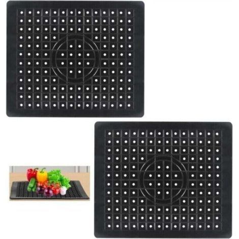 Lot de 2 tapis d'évier de cuisine en caoutchouc TPR, protecteurs d'évier de cuisine, protecteurs d'évier de cuisine, noirs (1/5)