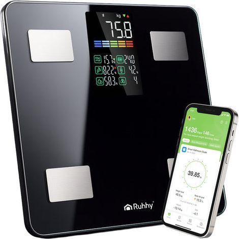 Báscula de baño inteligente con pantalla LCD, negra, capacidad de 226 kg