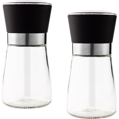 Moulin à Sel et Poivre - Mécanisme en Céramique Réglable - Corps en Verre et Corps en Acier Inoxydable Brossé - Lot de 2 (1/5)
