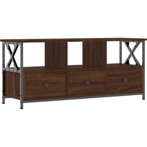 Mueble TV multimedia estantería para televisión buffet para televisión comedor salón dormitorio roble 102 x 33 x 45 cm madera contrachapada y hierro marrón 020027124
