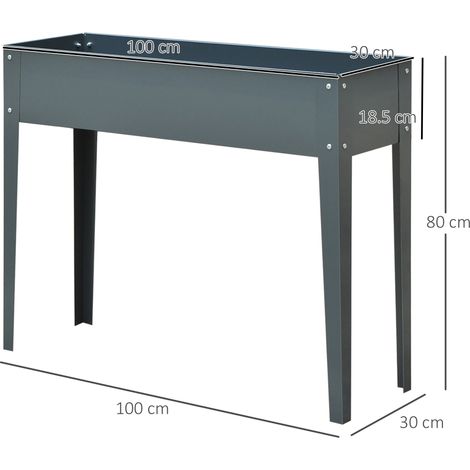 Jardinière surélevée en métal, idéale pour les herbes aromatiques, avec pieds et 3 trous de drainage, 100 x 30 x 80 cm, pour jardin et balcon.