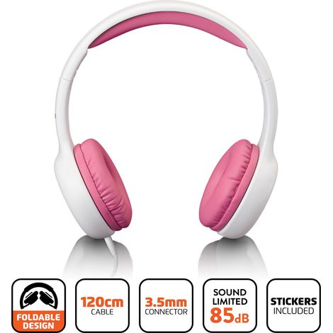 Cuffie per bambini, limite di volume 85 dB, rosa, pieghevoli