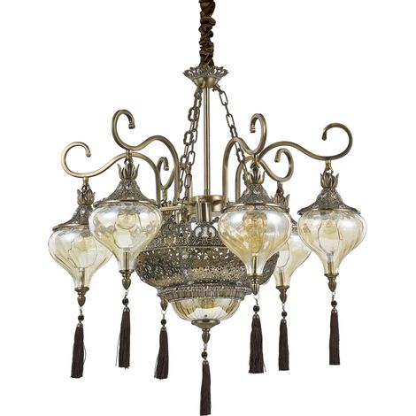 Sospensione Vintage-Decò Harem Metallo Ottone Brunito 9 Luci E27 (1/3)