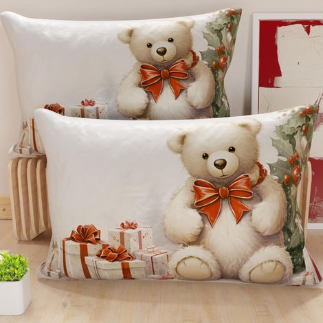 Paire de Housses de Coussin en Microfibre 30x50 cm, Coussins Décoratifs de Noël pour Chambre, Canapé, Salon, Lot de 2 Housses de Coussin, Housse de Coussin Ours en Peluche 01