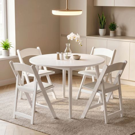 Ensemble de 4 chaises pliantes en résine et polyuréthane, chaises pliantes portables pour une utilisation intérieure et extérieure, 45 x 44 x 78 cm, blanches (1/5)