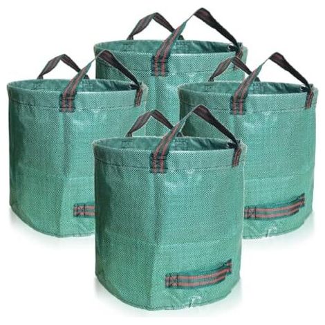 Lot de 4 sacs de jardinage - Sacs à déchets verts de 500 L avec fond renforcé - Sacs de jardinage robustes, poubelles réutilisables, pour gazon, feuilles, déchets verts (500 l (lot de
