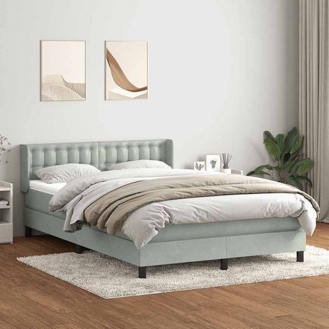 Sommier à lattes de lit et matelas gris clair 160x210cm velours (1/5)