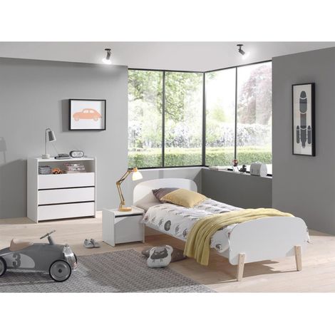 Pack - Lit Enfant, Chevet & Commode "Kiddy" Blanc (1/4)