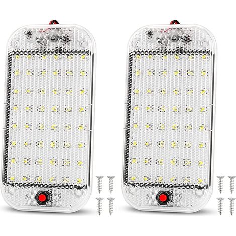 Éclairage intérieur LED pour voiture (lot de 2) avec interrupteur — Adapté aux berlines, fourgonnettes, camping-cars, camions et bateaux (Plafonniers / Lampes de lecture)
