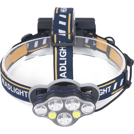 7-Kern-LED-Stirnlampe, USB-aufladbar, große Reichweite, IPX4 wasserdicht, eingebauter Akku, leistungsstarke und langlebige Arbeitsleuchte für den Außenbereich. (1/5)