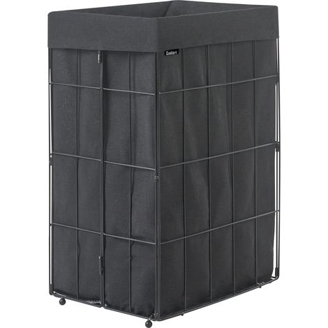 Laundry Basket Black Metal Frame Fabric Liner Foldable Handmade Bathroom 72l CULPINA