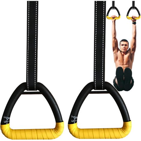 Une paire d'anneaux de fitness pour adultes, anneaux de traction, anneaux de fitness à domicile pour adultes, lanière pour entraînement (jaune)