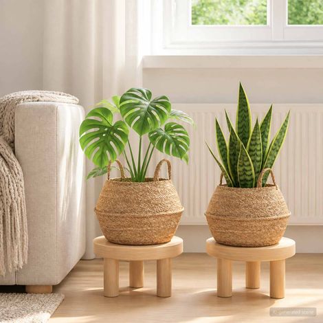 vidaXL Plant Pot with Handles 2 pcs Natural 脴 32 x 32 cm 100% Seagrass (1/5)