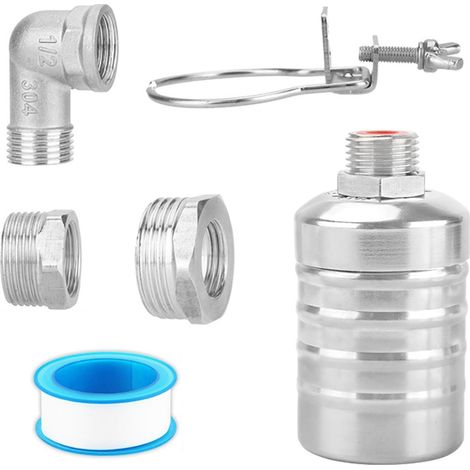 Robinet flotteur 1/2", 3/4" ou 1" - Régulation automatique du niveau d'eau - En acier inoxydable 304 - Avec bande d'étanchéité - Pour piscines, étangs à poissons, réservoirs d'eau (1/5)