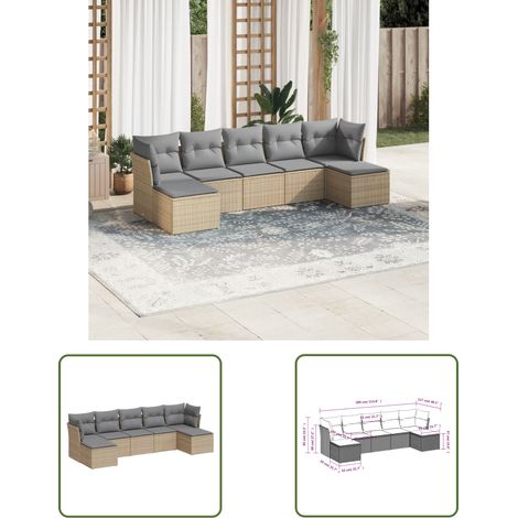 The Living Store 7-tlg. Garten-Sofagarnitur mit Kissen Beige Poly Rattan - Gartenmöbel Set - PE-Rattan Möbel - Outdoor Sofa - Lounge Garnitur - Esszimmergarnitur