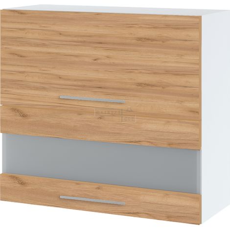 Meuble haut de cuisine Bellissi Chene 2 portes relevables avec vitre opaque L 80 cm - Porte avec poignée apparente Décor chêne brut (1/5)
