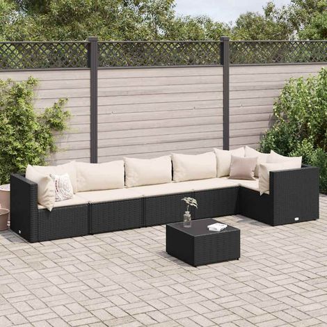 vidaXL Salon de jardin 7 pcs avec coussins Noir Résine tressée (1/5)