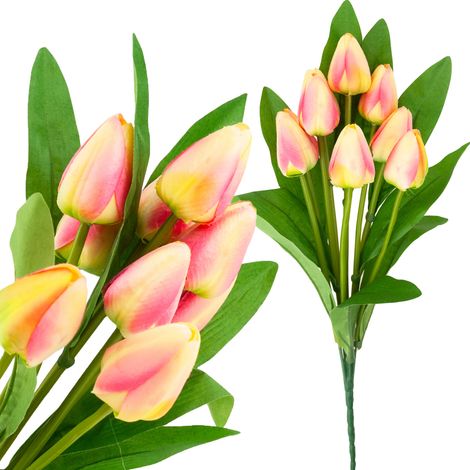 CV26813-4 TULIPÁN RAMO GRANDE DE TULIPÁN X9 FLORES ARTIFICIALES TULIPANES EN UN RAMO ROSA