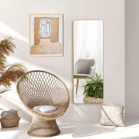 Miroir Rectangulaire Mural / Suspendre sur Porte en Bambou de Style Moderne avec Angles Arrondis 100 x 35 CM (1/2)