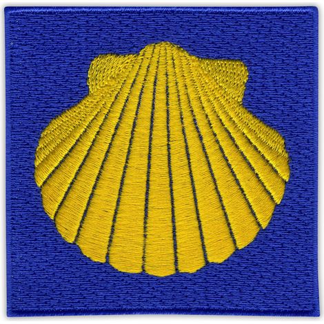 Parche con forma de concha amarilla - Símbolo del Camino de Santiago - Reverso magnético - Parche/insignia/emblema bordado
