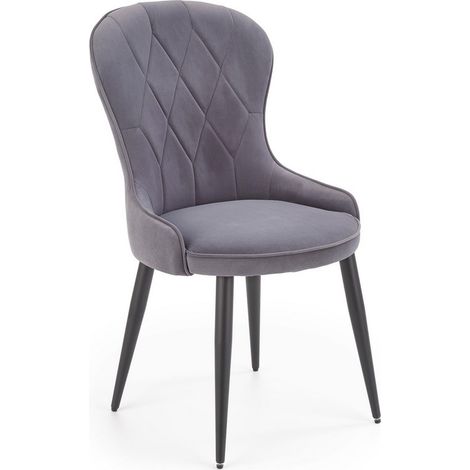 Chaise de salle à manger en velours gris avec pieds en acier noir Spin (1/5)