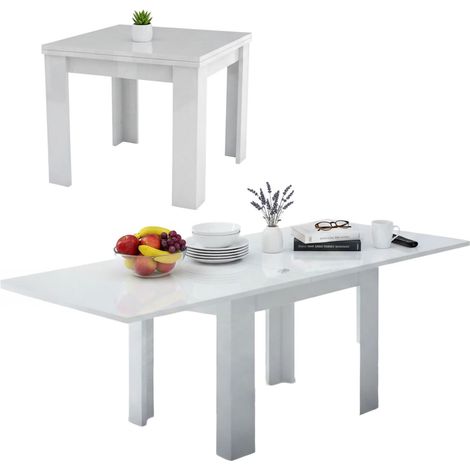 Dmora - Tavolo allungabile Airin, Consolle ausiliare da cucina, Tavolo allungabile, 100% Made in Italy, cm 90x90h75, Bianco lucido
