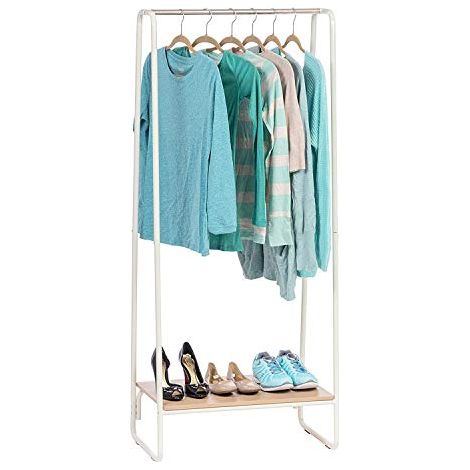 Iris Ohyama Appendiabiti in Metallo con Ripiano in Legno, 1 Livello, Bianco, Design Moderno, Solido, Anti scivolo, Per Camera, Studio, Armadio, Abbigliamento e Scarpe, Montaggio Facile, PI-B1