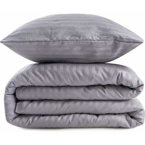 Set di biancheria da letto - 1 copripiumino 220 x 240 cm + 2 federe 60 x 60 cm - 70% poliestere, 30% cotone - Grigio (1/4)