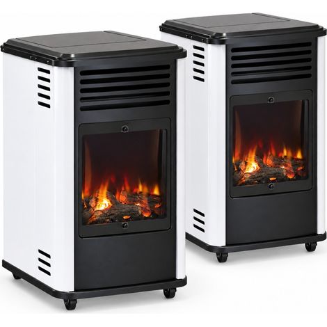 Pack 2 Poêles à gaz 3.4KW Manhattan Blanc Effet feu de bois 3 niveaux de chauffe 40-80m2 Sahara (1/5)