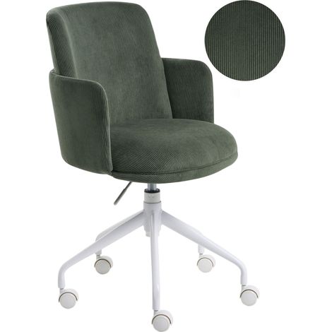 Office Chair Dark Green Corduroy Upholstery Swivel Side Occassional Chair Seat Height Adjustment DRYDEN