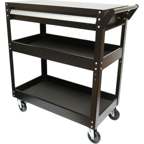 Carrello portautensili da officina in metallo su ruote con 3 ripiani e 1 cassetto, dimensioni 775x410x895 mm. Breckner Germany (1/5)