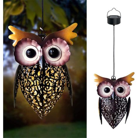 Lanterne solaire creuse à LED à suspendre pour extérieur, vintage, mignonne hibou, lanternes en métal, lampe étanche pour jardin, terrasse, porche, décoration, cadeaux