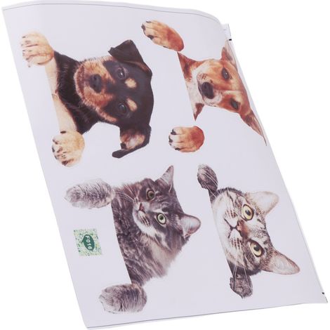 Wandtattoos mit Katzen- und Hundemotiven, kreative Wandaufkleber für Lichtschalter, wiederablösbare Wandtattoos für Schlafzimmer, 4 Stück/Bogen (1/5)