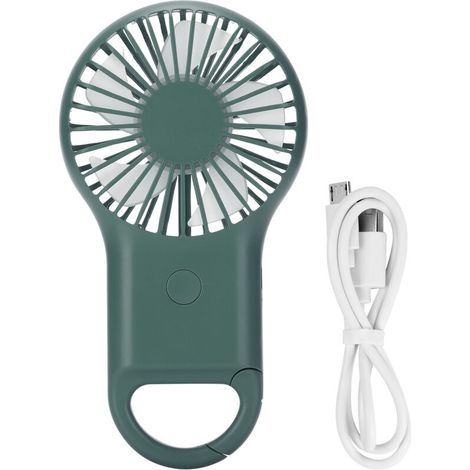 Tragbarer, per USB aufladbarer Taschenventilator mit 3 Geschwindigkeitsstufen und Karabinerhaken, olivgrün (1/5)