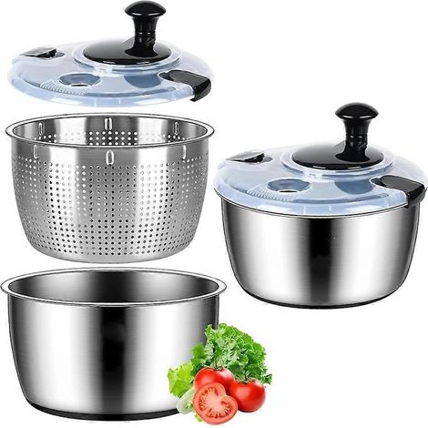 Inox essoreuse à salade, 5.3qt grand lettuce dryer, légume et fruits washer avec égouttoir, clean, antidérapant base (1/5)