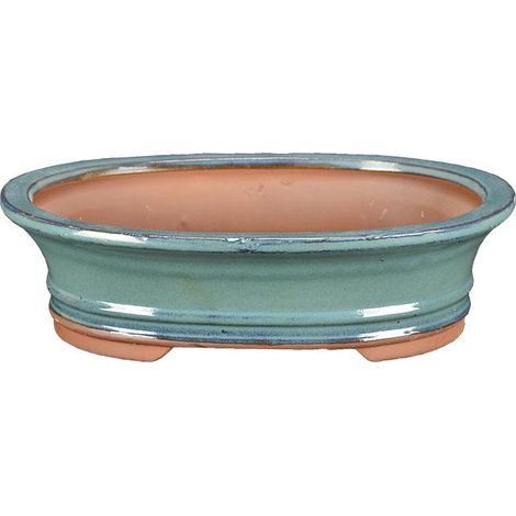 Vaso per bonsai ovale in gres smaltato verde 27x20,5x6 cm - GA10