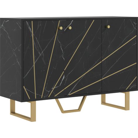 Buffet design - 3 portes, 2 étagères - métal doré aspect marbre noir (1/5)