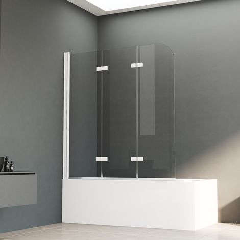 Badewannenaufsatz Weiß 140x140 cm Duschwand für Badewanne 3-teilig Duschtrennwand für Badewanne Duschwand Badewanne Faltwand Duschabtrennung Badewanne, 6mm ESG Glas