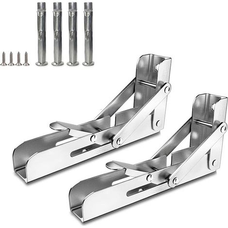 2 Pliable Équerre pour Etagere Mural,économiser de l'espace,Support étagères avec vis d'expansion en Acier Inoxydable,150 mm,Tablette Pliante Console pour Charges Lourdes (1/5)
