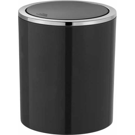 WENKO Portarifiuti con coperchio basculante Inca nero 2 ltr. - Contenitore portarifiuti con coperchio basculante Capacità: 2 l, ABS, 14 x 16.8 x 14 cm, Nero (1/5)