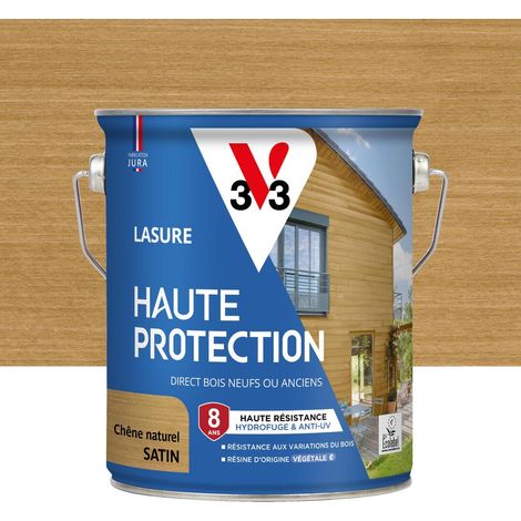 Lasure Bois extérieur Chêne naturel satin - Protection 8 ans - résistance hydrofuge et anti-UV - Résiste aux variations du bois - résine d'origine végétale - 2,5L (1/4)