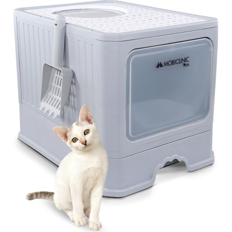 Bac à litière pour Chats Couvert, Tiroir Amovible, XXL, Inclus Une Pelle, Double entrée Frontale et supérieure avec Couvercle, Maison Toilette, Grille, Démontable, Catbox (1/5)