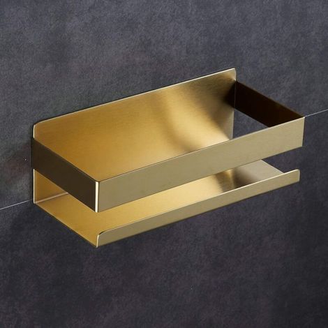 Self-adhesive shower shelf for bathroom, no drilling required, brushed gold (1/4)