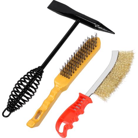 3pcs 500g 11 pouces marteau de broyage de soudage et brosse à fil avec couteau en laiton Kit combiné de brosse à fil, marteau de broyage de soudage avec poignée à ressort hélicoïdal en acier (1/5)