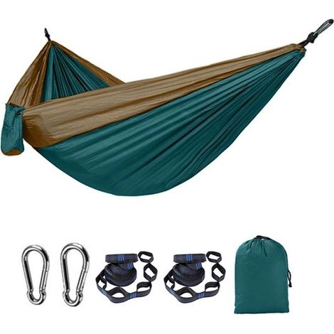 Camping-Hängematte Leichte tragbare Hängematten Fallschirmhängematte mit zwei Baumgurten Einzel oder Doppelschaukel für Reisen Outdoor-Essentials grün (1/5)