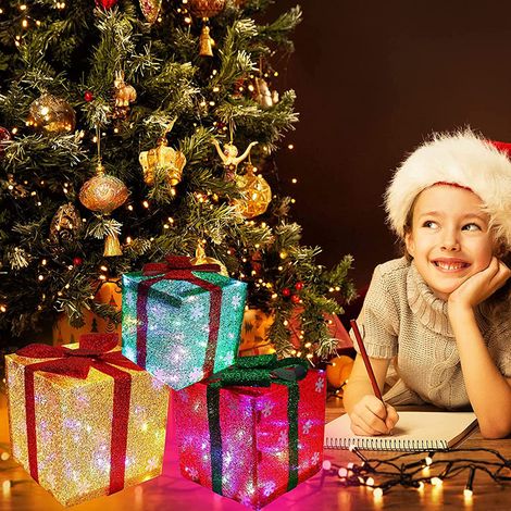 Boîtes cadeaux lumineuses de Noël, boîtes cadeaux flocons de neige, décorations de Noël intérieures et extérieures pour les fêtes, sapin de Noël, jardin, porche, pelouse, maison (1/5)
