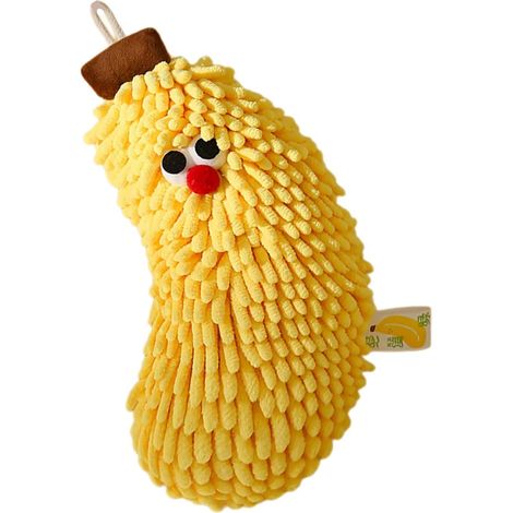Gant de toilette doux et absorbant en chenille banane/fraise à suspendre pour cuisine et salle de bain