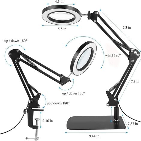 Lampe Loupe avec Support et Pince, Loupe 10X, LED à Intensité Variable et Double Support (1/5)