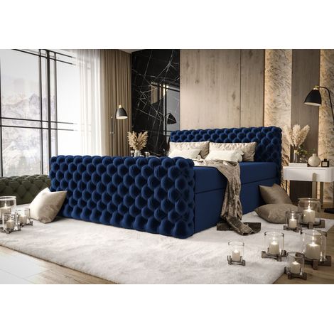 Lit Boxspring The Big One Figo - Bleu Foncé - 200x220 Cm - Matelas à ressorts ensachés - Lit À Ressorts Ensachés - Rangement (1/5)