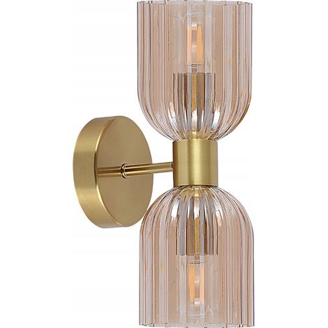 Moderne goldene Doppelwandleuchte mit bernsteinfarbenen Glasschirmen oben und unten 2xE14 10W PIEGA Light Prestige (1/4)
